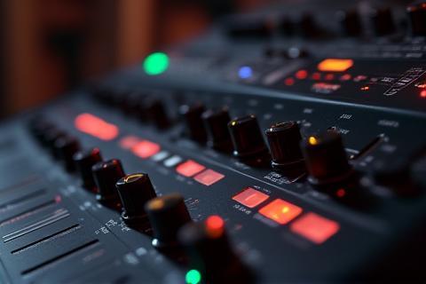 Close-up on professional recording equipment in the studio.