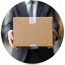 Professional courier package being delivered.