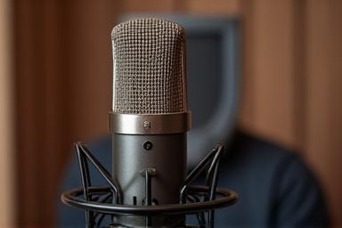 Professional microphone in a recording booth, ready to capture sound.