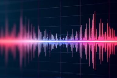 Abstract visualization of sound waves on a digital screen.
